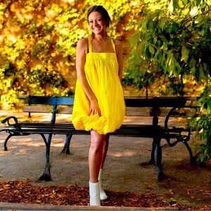 NWT Anthropologie Bloni Square Neck Taffeta Bubble Mini Yellow size LRG petite